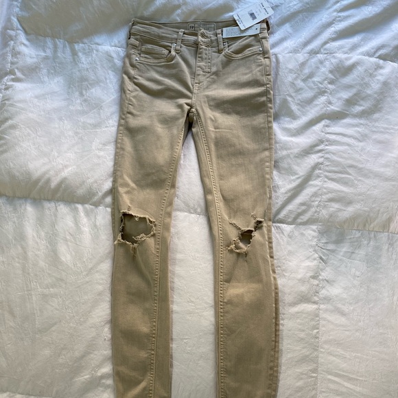 NWT: Free People Khaki Busted-Knee Skinny Jeans - Picture 3 of 7